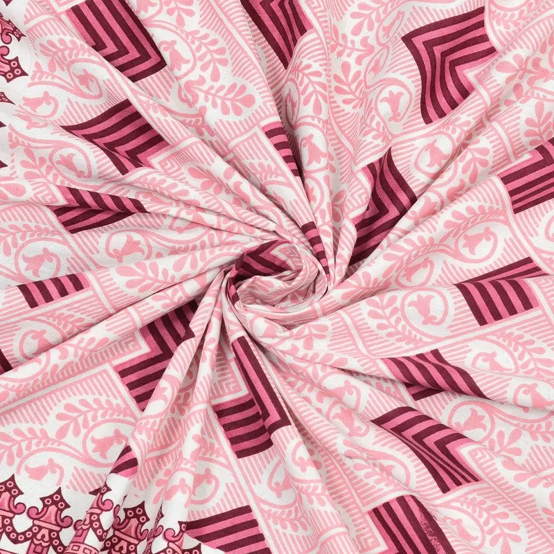 Weaveet Cotton Bedsheet (Off White,Pink) - 240 TC media 5