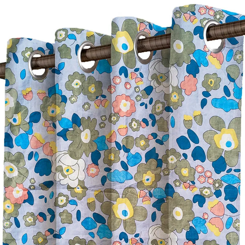 Flora Pop Room Darkening Curtain (Blue) media 3