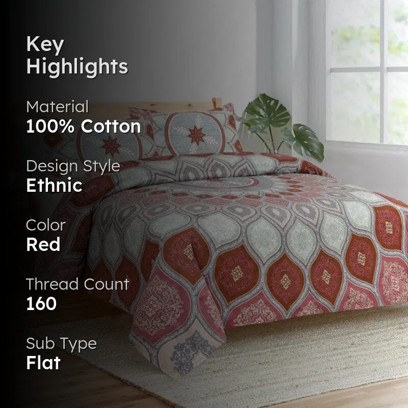 Mayuri Ethnic Cotton Bedsheet (Red) - 160 TC media 2