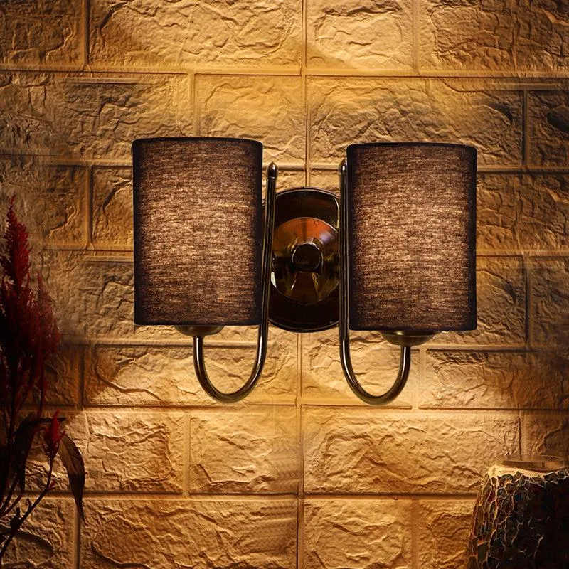 Veda Duo Cylindrical Fabric & Metal Wall Lamp - Black media 1