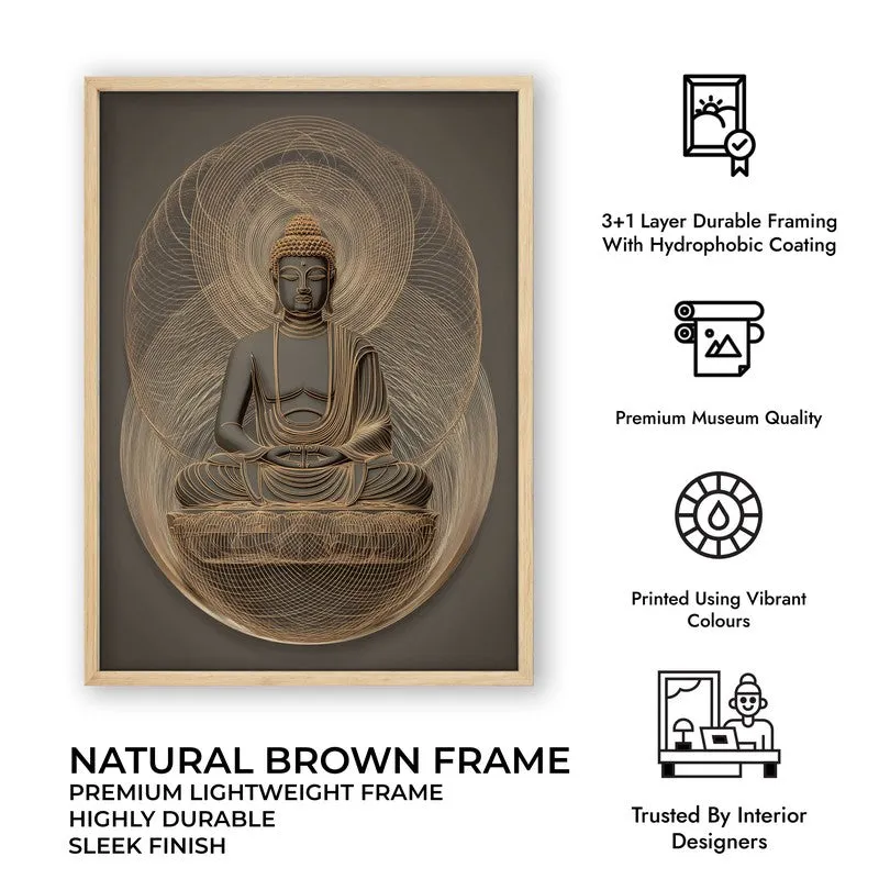 Buddha Archival Paper Wall Painting With Brown Frame media 9