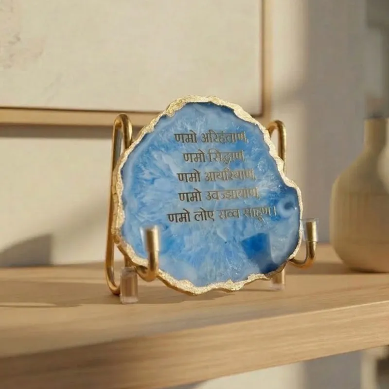 Namokar Handcrafted Agate Religious Accent - Blue media 1