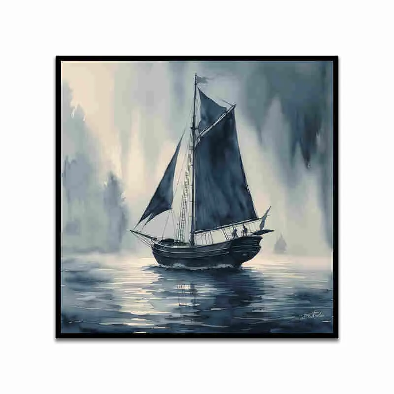Monochrome Sails Canvas Wall Art With Frame media 4