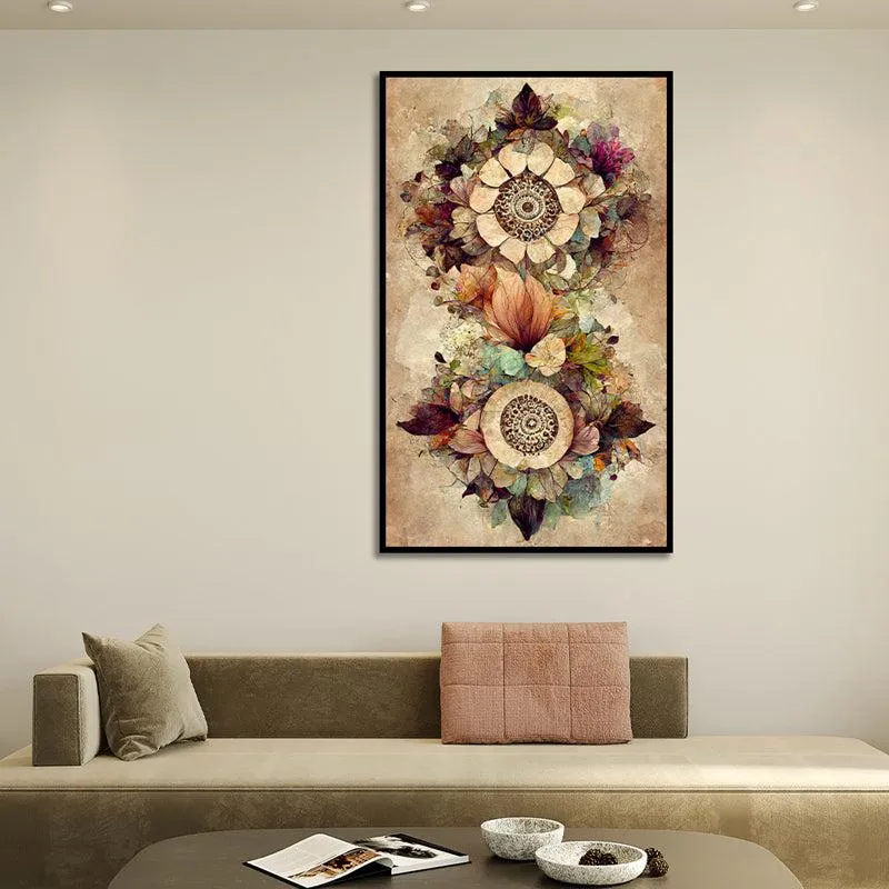 Autumn Leaves Mandala Floral Canvas Wall Painting With Frame - Black media 1