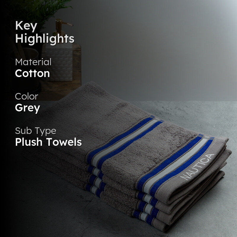 Nautica Dove Dual Cotton Hand Towel (Grey) - Set Of Four image 2