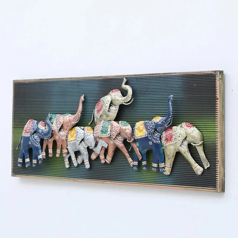 Colorful Elephants Iron Wall Accent With Wooden Frame media 5