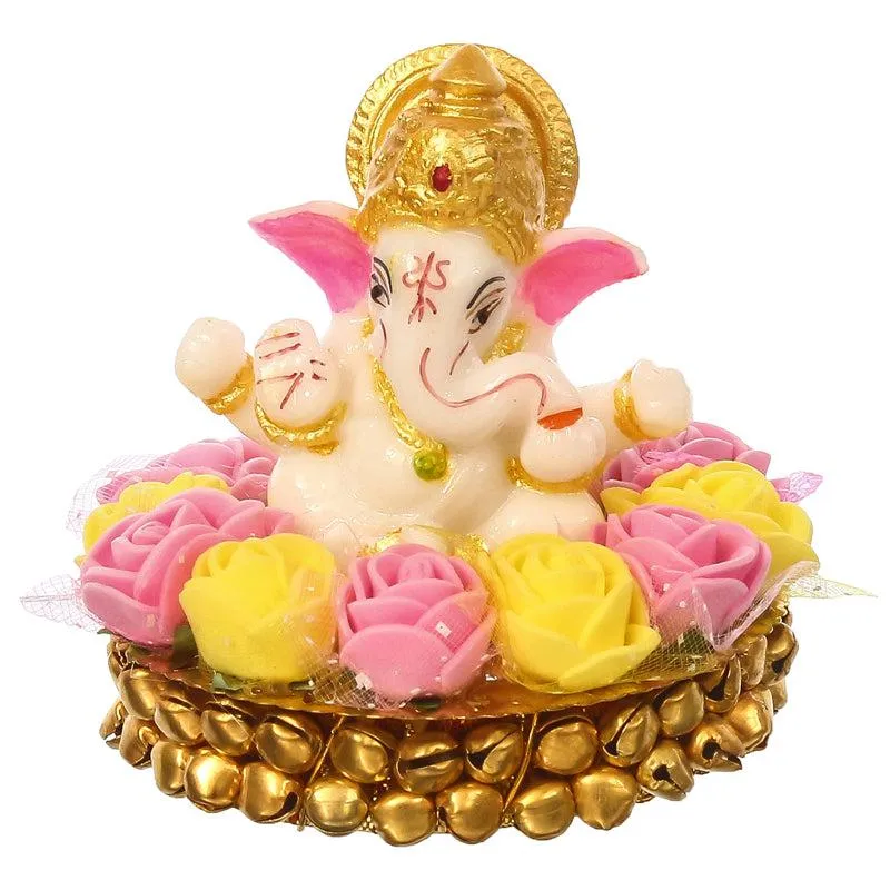 Lord Vinayak Pooja Tealight Candle Holder - Yellow & Pink media 3