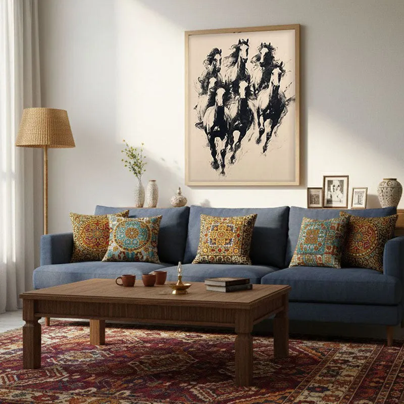 Wild Horses Wall Painting With Brown Frame media 3