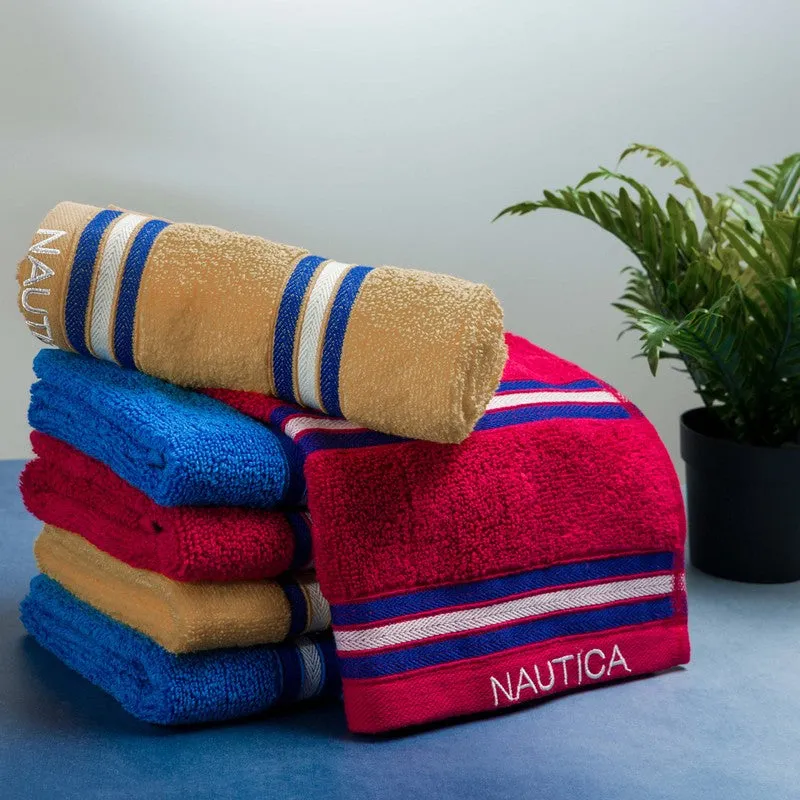 Nautica Dove Dual Down Cotton Hand Towel (Brown,Red & Blue) - Set Of Six media 3