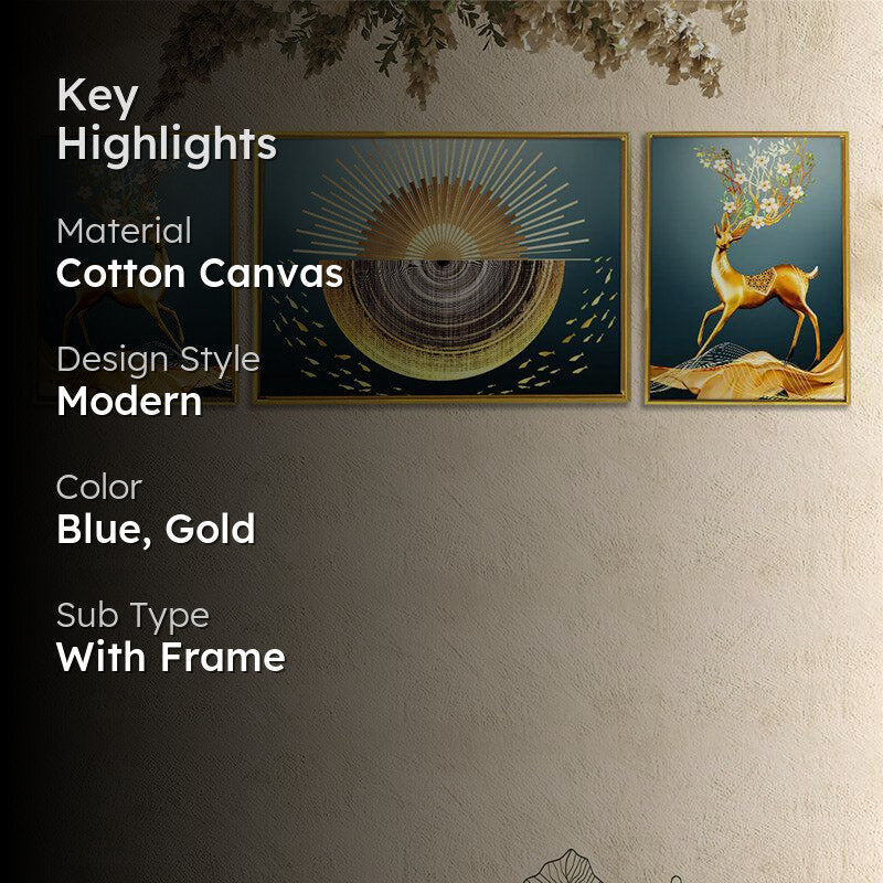 Chloe Golden Cotton Canvas Wall Art - Set Of Three media 2