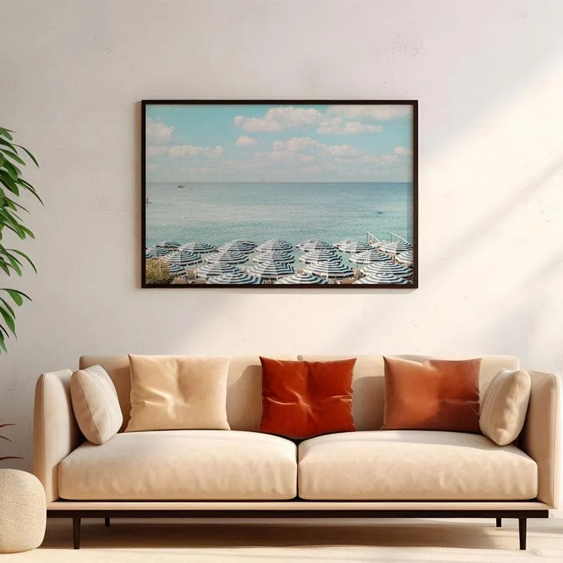 French Riviera Beach Umbrellas Canvas Wall Painting - Black Frame media 4