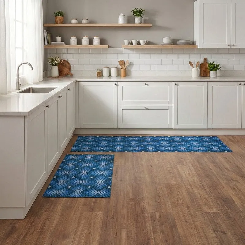 ContourLines Polyester Kitchen Floor Mats (Blue) - Set of Two media 4