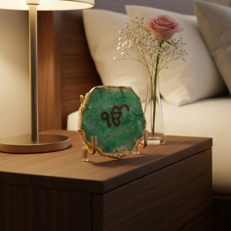 Ik Onkar Handcrafted Agate Religious Accent - Green media 8