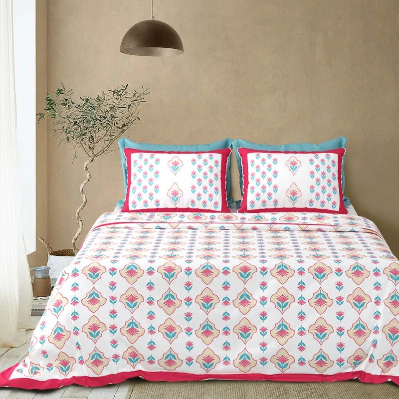 Royal Print Cotton Bedsheet (Pink,White) - 120 TC media 3
