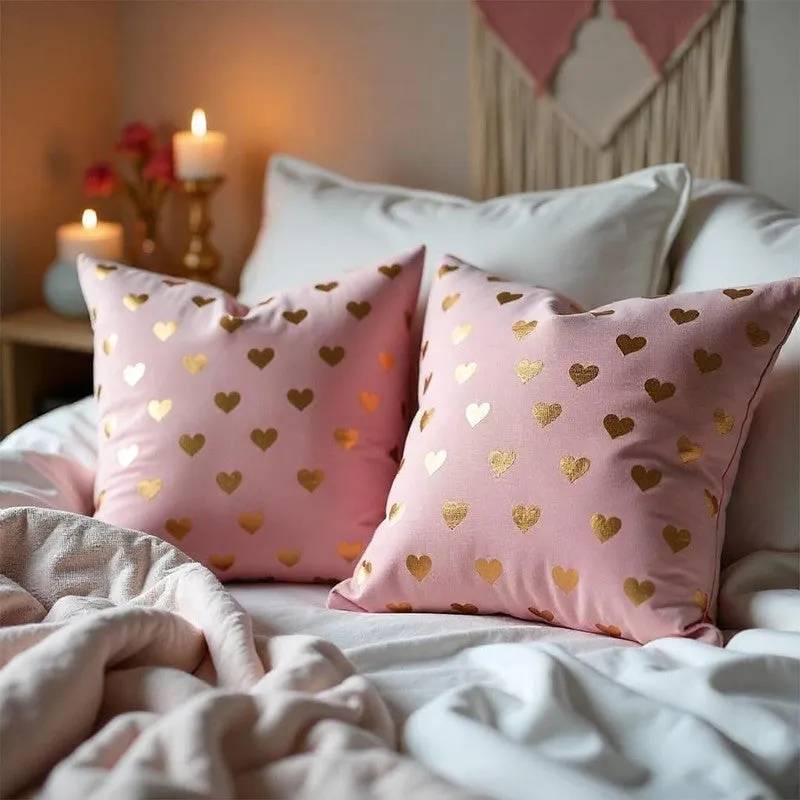Urban Space Romantic Metallic Pink Polyester Cushion Covers - Set Of Two media 1
