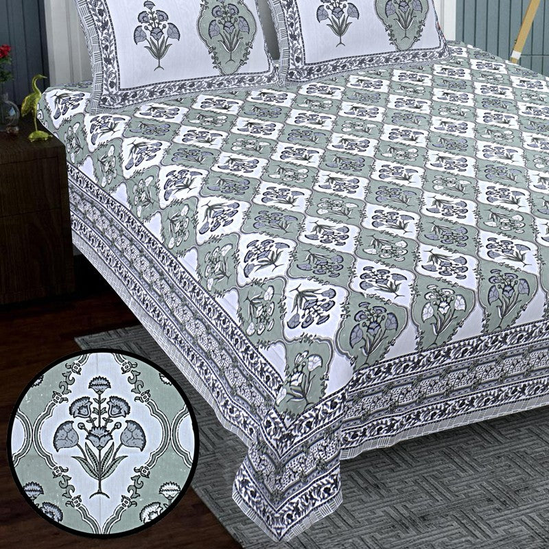 ParamparaBloom Handblock Printed Cotton Bedsheet (Black) - 400 TC media 4