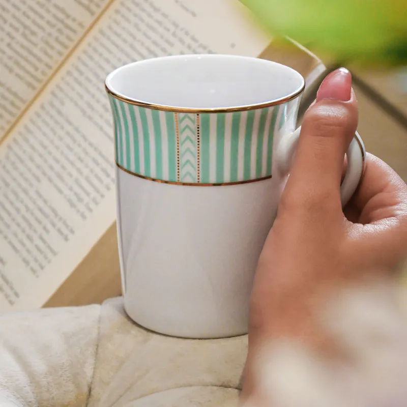 Stripe Classic 24k Gold Brushed Porcelain Coffee Mug (Green/300 mL Each) - Set Of Four media 3