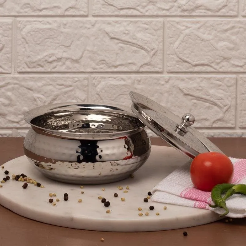 Vintage Charm Stainless Steel Hammered Serving Pot With Lid - 1500 mL media 1
