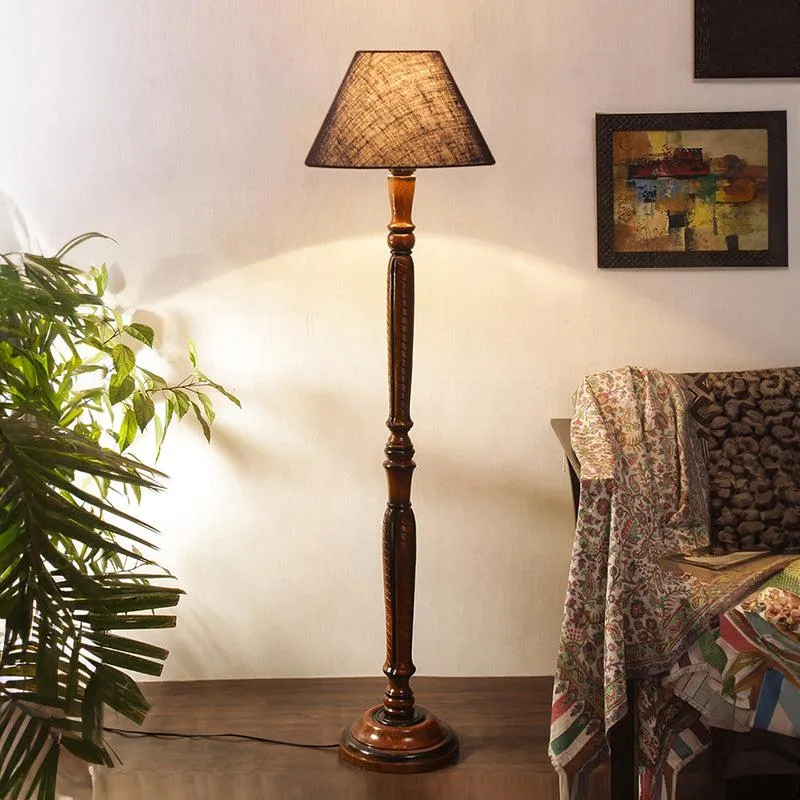 Hima Vintage Wooden Floor Lamp With Jute Shade - Blue media 6