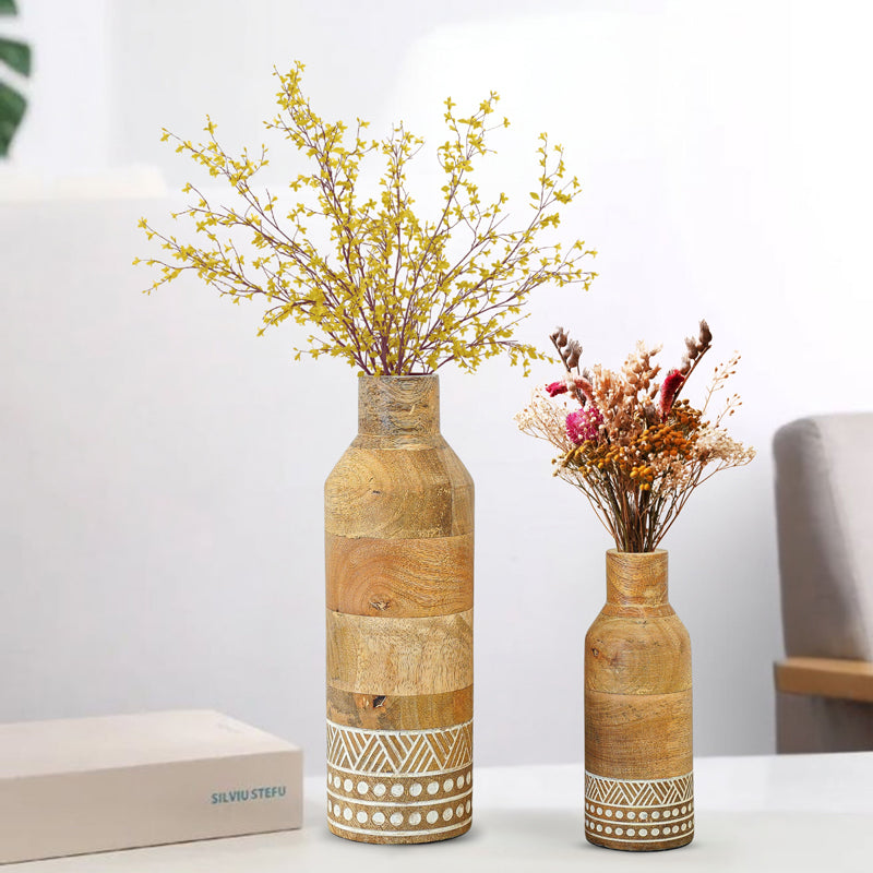 Florium Mango Wood Vase - Set Of Two