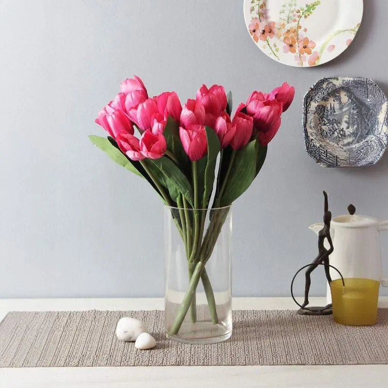 Faux Tulip Plastic Artificial Flower Bunch - Dark Pink media 1