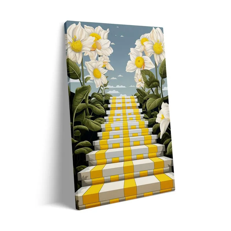Stairway Of Flowers Canvas Wall Art - Black Frame media 7
