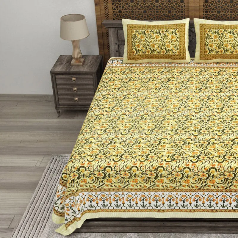 Formio Cotton Bedsheet (Yellow,Orange) - 240 TC media 3