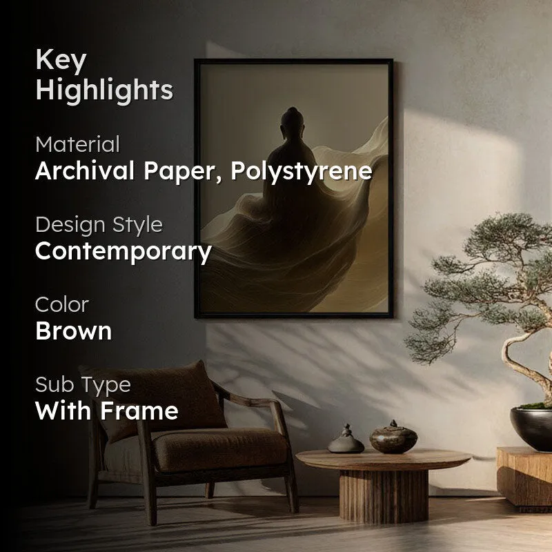 Silhouette on the Mist Buddha Archival Paper Wall Painting With Black Frame media 2