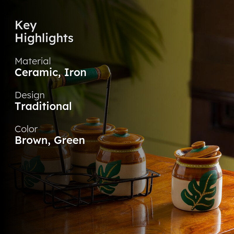 Leafy Shade Handpainted Jar With Tray (220 ML) - Five Piece Set media 2