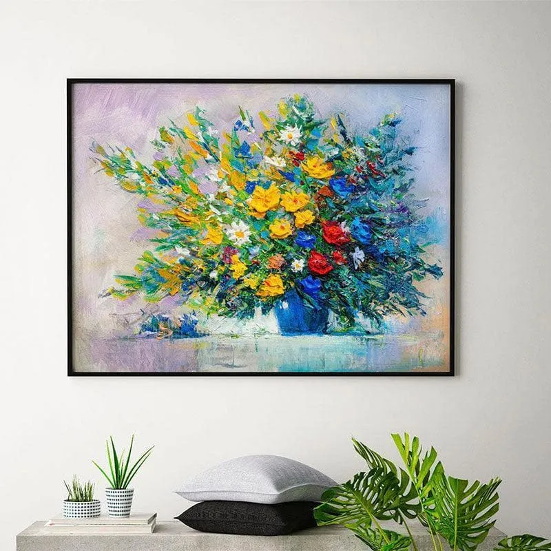 Blooming Flowers Canvas Wall Painting - Black Frame media 1