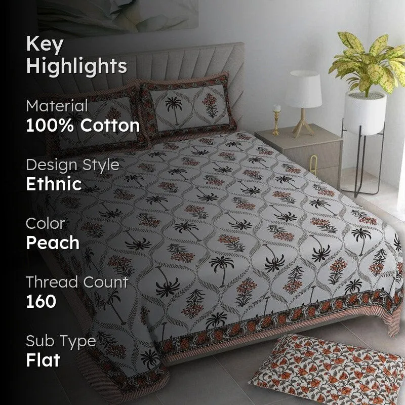 Amoda Ethnic Cotton Bedsheet (Peach) - 160 TC media 2