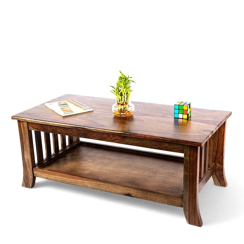 Bravon Sheesham Wooden Center Table - Light Brown media 5