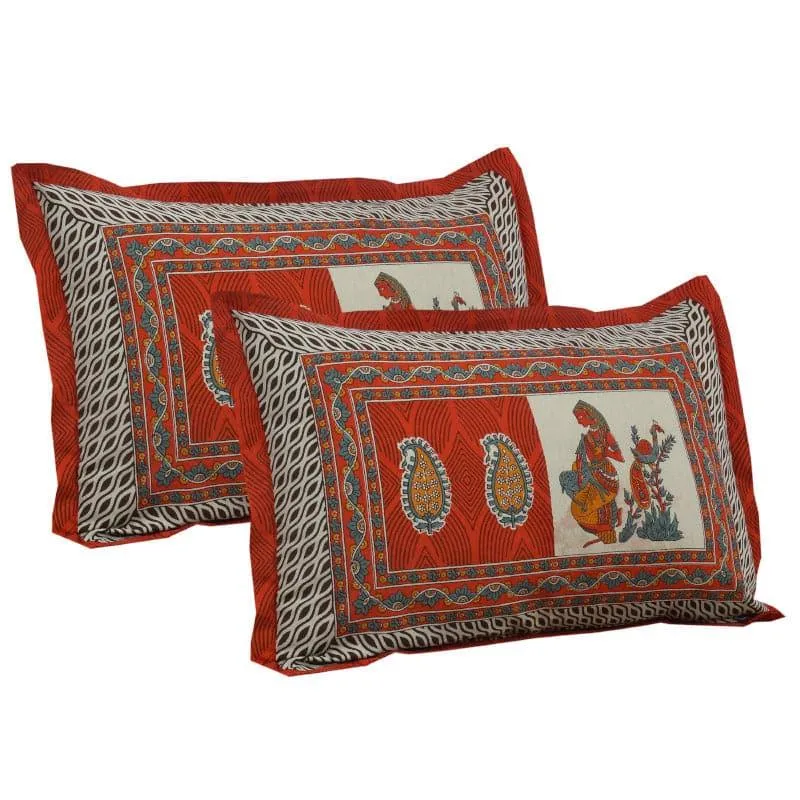 Crosha Applique Printed Cotton Bedsheet (Red) - 180 TC media 3