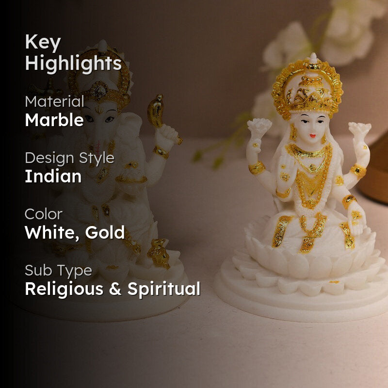 Shri Lakshmi & Lord Ganesha Showpiece - Set Of Two media 2