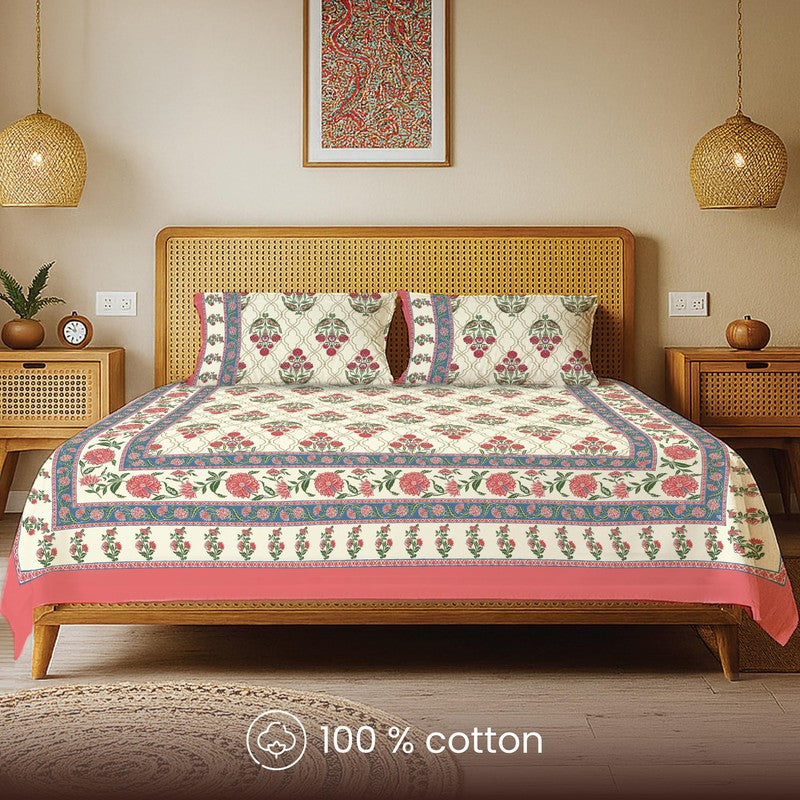 Urban Space Botanical Charm Cotton Bedsheet (Amberjaal Pink) - 240 TC media 4