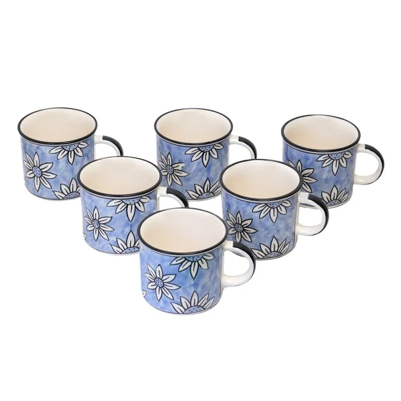 Ceramic Ceramic Coffee Mug (300 mL Each,Blue,White) - Set Of Six media 3