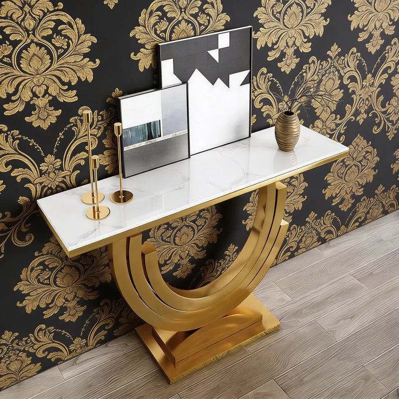 Triple Arc Metal Console Table with Marble Top - Small media 6