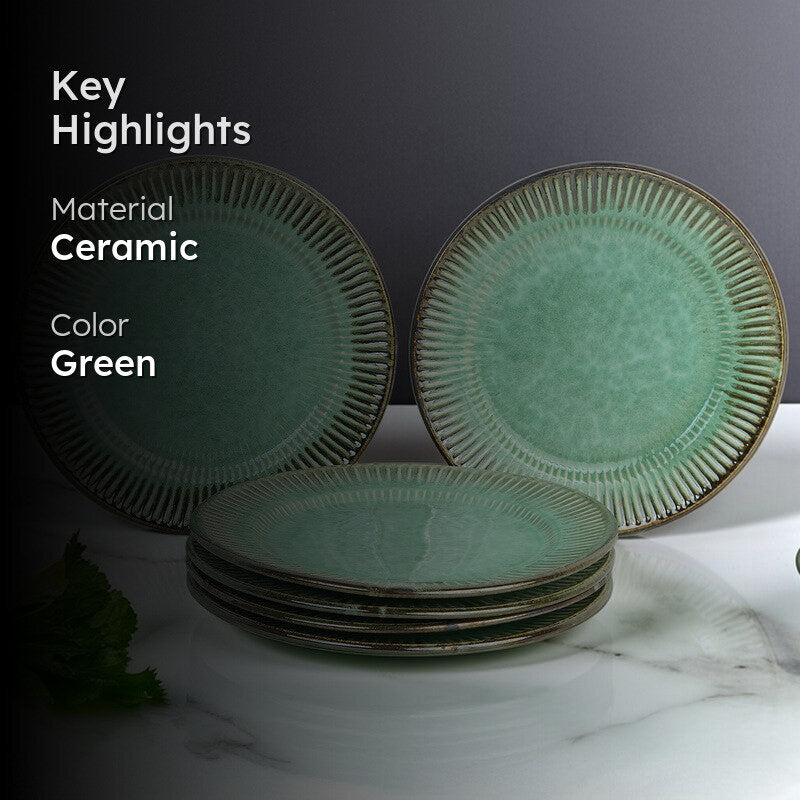 Mintora Green Ceramic Dinner Plate - Set Of Six media 2