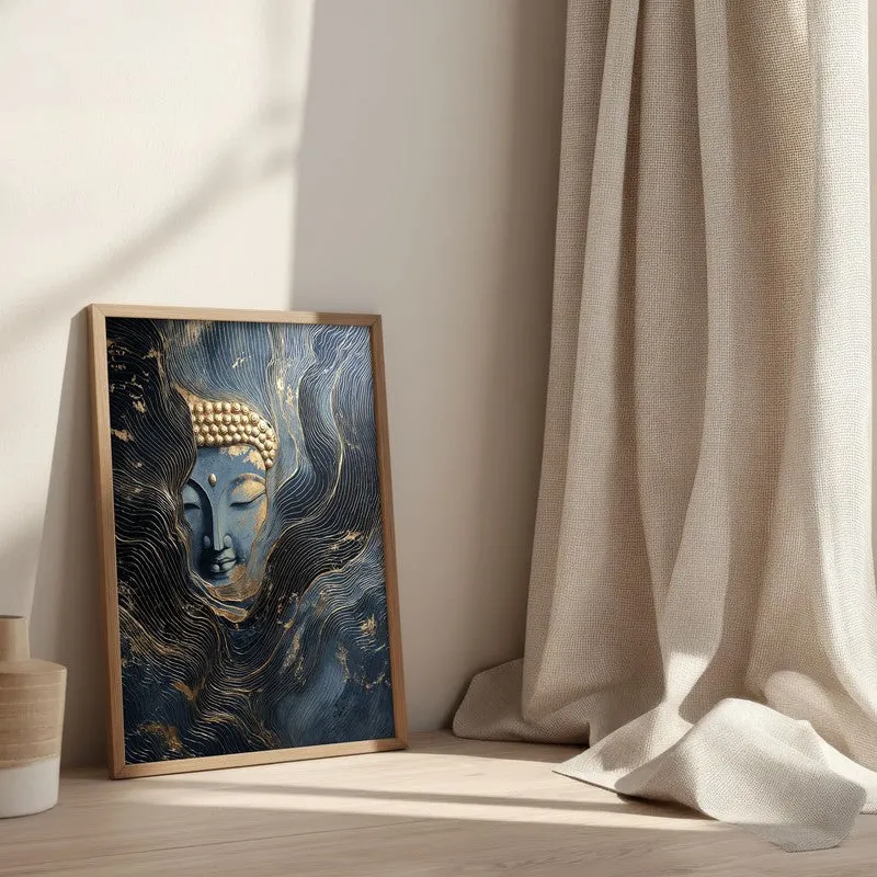 Nebula Buddha Archival Paper Wall Painting With Brown Frame media 3