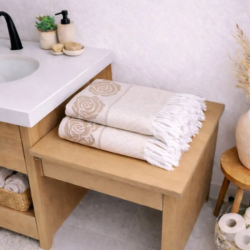 Rosette Cotton Hand Towel (Beige) - Set Of Four media 4