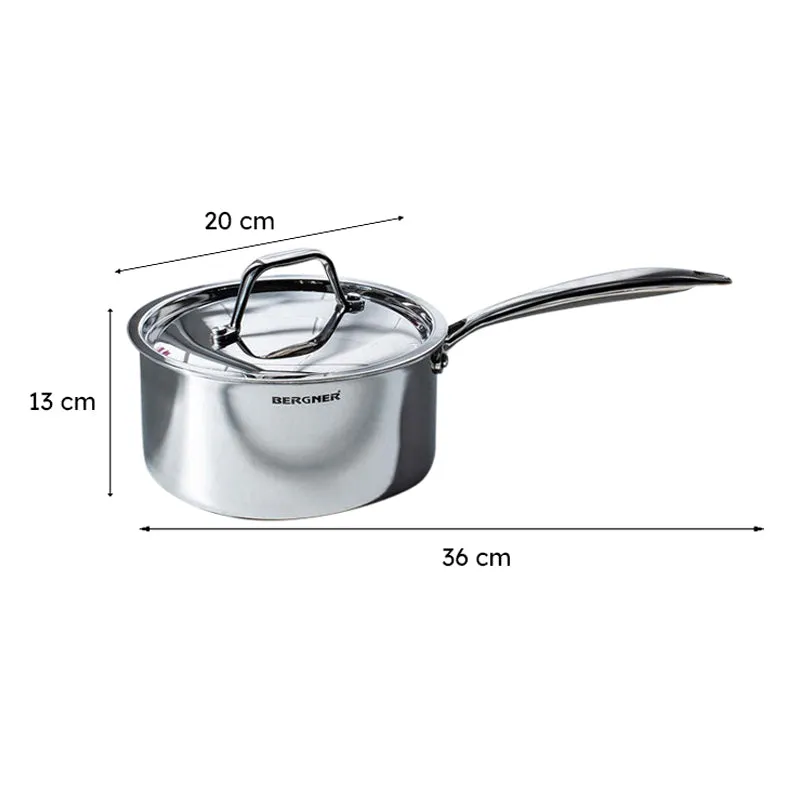 Bergner Argent Triply Saucepan With Lid - 2200 ML media 9