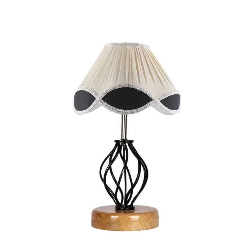 Auralisse Cotton Table Lamp With Wooden Base - Ivory media 5
