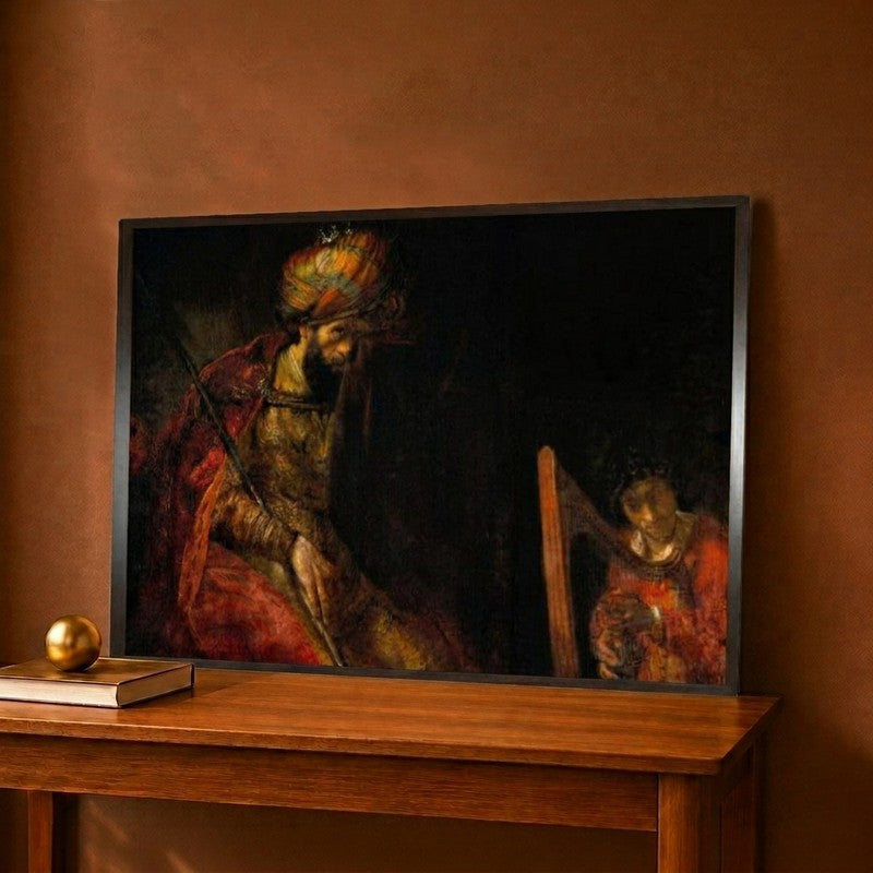 David Playing the Harp Before Saul 1657 Canvas Wall Painting - 12 x 9 Inches