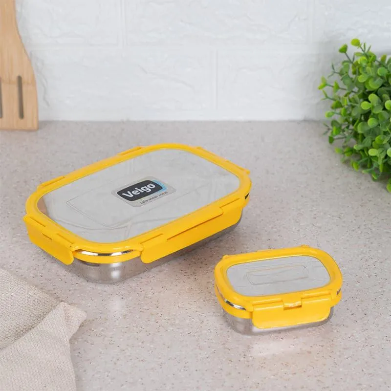 Vidora Yellow Stainless Steel Lunch Box (775/150 mL) - Two Piece Set media 4