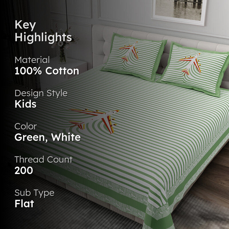 Illusion Stripey Flight Cotton Bedsheet (Green) - 200 TC media 2