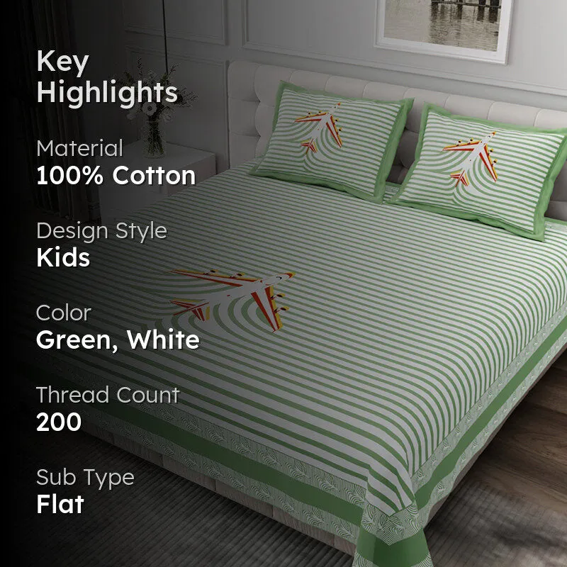 Illusion Stripey Flight Cotton Bedsheet (Green) - 200 TC media 2