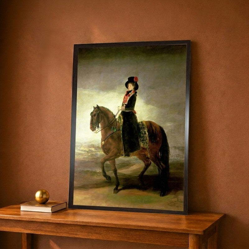 Equestrian Portrait of Queen Maria Luisa Wife of King Charles IV of Spain Canvas Wall Painting - 9 x 12 Inches