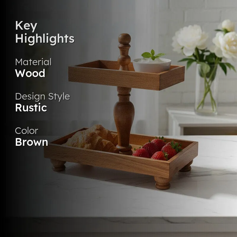DuoServe Rectangle Wooden Two-Tier Cake Stand media 2
