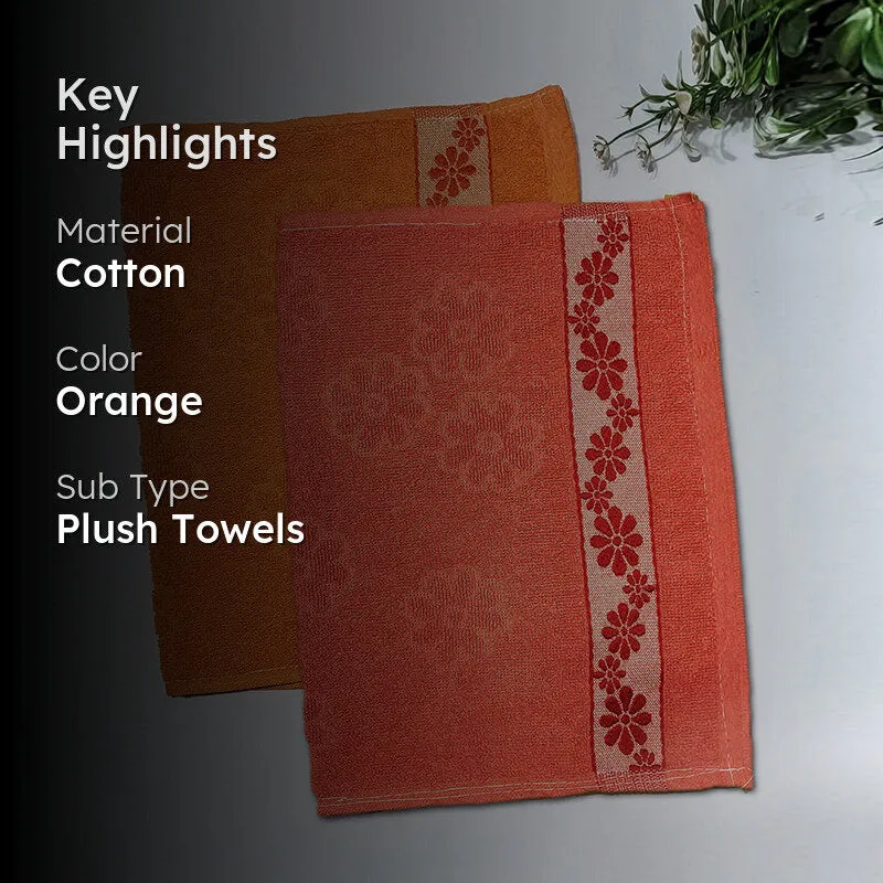 Wildflower Trim Cotton Hand Towel (Deep Orange) - Set Of Two media 2