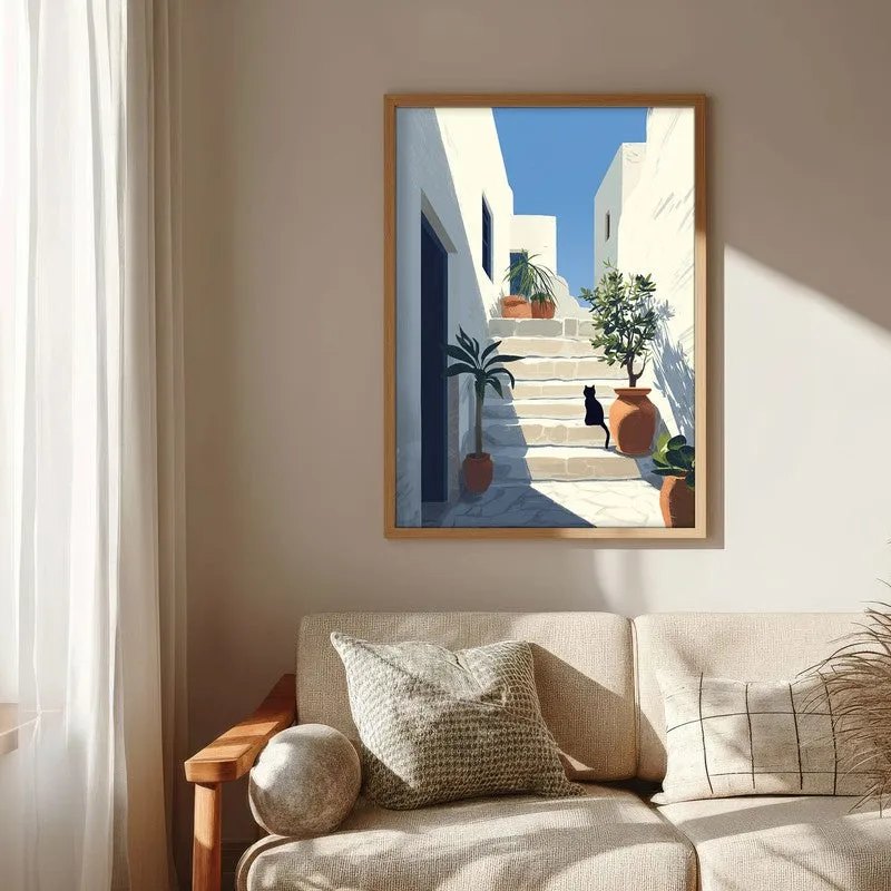 Sunlit Steps Canvas Wall Painting - Brown Frame media 6